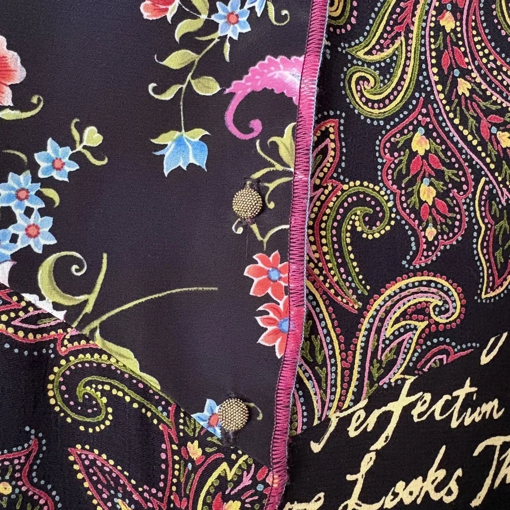 Nothing Matches Mixed Print Button Front Top Size 0 XS Patchwork Artsy Boho USA